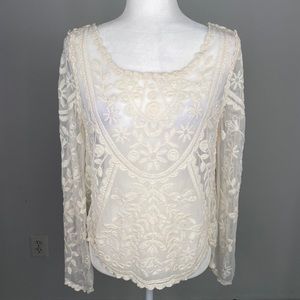 Rewind Cream Long Sleeve Lace Like Top Sz Medium